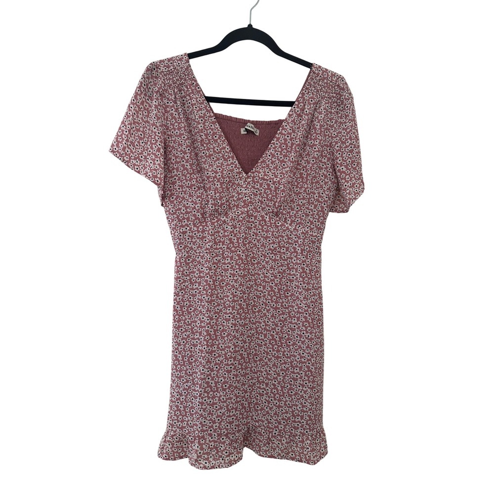 Abercrombie & Fitch Pink Floral Smocked V-Neck Ruffle Mini Dress Small Y2K Boho